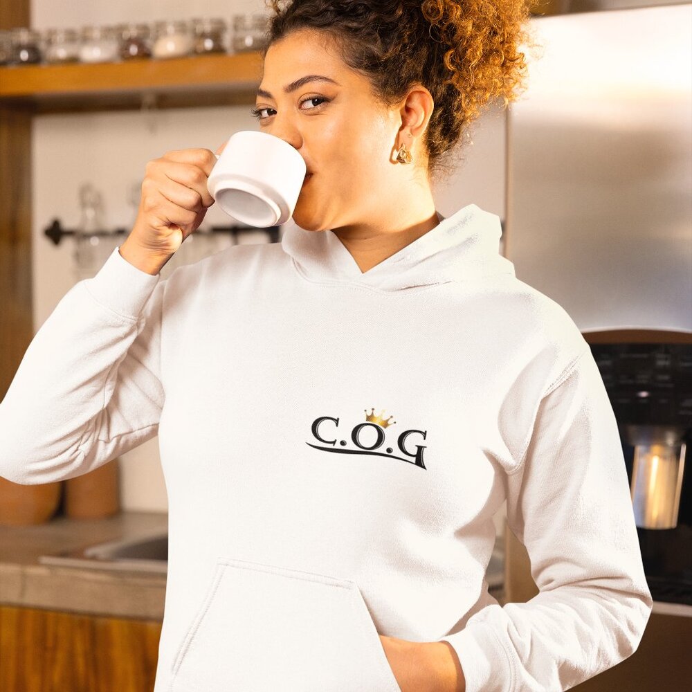 Unisex Org. Child of God (COG) LC White Hoodie w/Black Letters